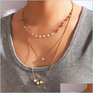 Collane con ciondolo Trendy Mtilayers 3 Strati Stile Boemia Stelle Pendenti con ciondoli Girocollo Collana donna Gioielli Collane con ciondolo regalo Drop De Dhlao