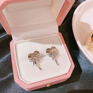 Dangle & Chandelier Fashion Bowknot Grey Crystal Love Heart Stud Earrings For Women Korean Style Delicate Simple New Earings Jewelry Bijoux