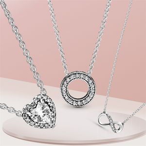 S925 Silver Love Pendant Necklace Original Fit Pandora Women Jewelry Cuban Collar Chain