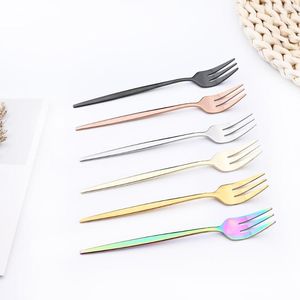 Dinnerware Sets 1 Pcs Fruit Cake Fork Stainless Steel Forks Black Gold Colourful Tea Set El Party Restaurant Supplies