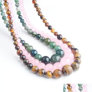 Beaded Necklaces Fashion Jewelry Algae Agate Gem Stone Necklace Round 6-14Mm Graduated Beads Women 17.5 Inches Bf301 Drop Bdejewelry Dhqqv