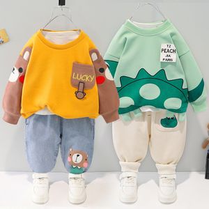 Clothing Sets 0 4 year old children s cartoon bodysuit two piece long sleeve spring style boys and girls leisure sports suit 221007