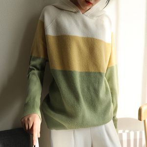 Women's Knits Tees 100 Pure Wool Sweater Women's Sweater Hooded Collar Warm Pullover Autumn and Winter Loose Lazy Style Short Knit Base 221007