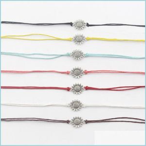 Bracelets de charme aben￧oando o charme de girassol com corda de cera Cadeir Cart￣o Desejo Moda Floral J￳ias Simplicidade Bracelets Presentes 4 5gr G2 DH1SJ