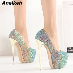 Отсуть обувь Aneikeh Sexy Size Bling High Heels Pumps Platform Fashion Stripease Shoes для женщин Летние скользящие сандалии Mujer T220927