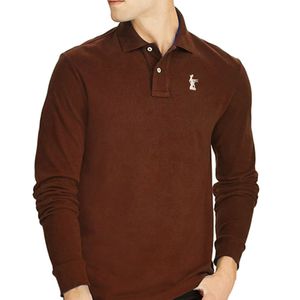 Herrpolos Men's 100 Cotton Autumn Long Sleeve broderad hjort Polo Shirt Casual Brand Polos Homme Fashion Apparel Tag Top Storlek 5xl 221006