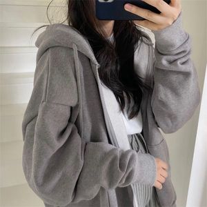 Kvinnors hoodies tröjor harajuku koreansk version huvtröjor kvinnor vinter solid zip up lös jacka rockar vintage långärmad överdimensionerade hoodies 221007