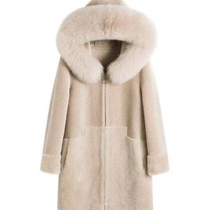 レディースウールブレンド冬の通勤女性は暖かいコート模倣毛皮の固いハラジュクを毛皮襟ジッパー茶色の女性スプライシングオーバーコート221007