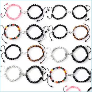 Pärlsträngar persika hjärtarmband sträng liten klocka lodestone hand strängväv älskare magnetiska natursten armband accessorie dhbqu