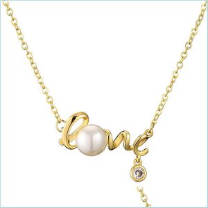 Hänghalsband 50st/dussin kärleksform Pearl Crystal Zircon Necklace Trendy Female Luxury Dangle Jewelry for Women Wedd Chakrabeads DHB6V