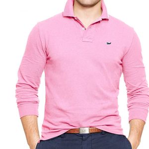 Polo da uomo Primavera Autunno 100 cotone risvolto manica lunga POLO Camicia Business Casual Pesce ricamato Semplice sportivo Top ampio S5XL 221006