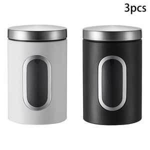 Storage Bottles x Stainless Steel Kitchen Canister Set Airtight Home Organizer With Lid Container Transparent Food Tin
