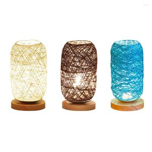 Masa lambaları Başucu Led Lambası Modern USB Powered Rustik Rattan abajur Ahşap Base Gece Işığı Ev Yatak Odası Ev Oturma Odası