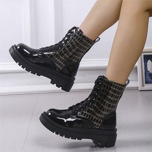 Stiefel 2022 Frauen dickLöste Leder Casual Fashion Spoceup High Nylon Beutel Heels Flats Stiefel 221007