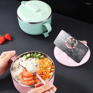 Dinnerware Sets 1L 304 Stainless Steel Instant Noodles With Lid Home Office Worker Portable Student Lunch Box Japanese Large Bowl Set