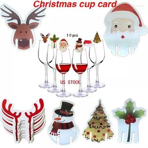 Christmas Decorations 10Pcs Cup Card Santa Hat Elk Wine Glass Decor Merry Ornament Year Party Supplies