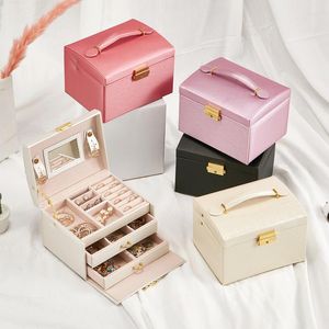 Jewelry Pouches 3 Layers White Fashion Packaging & Display Box Armoire Dressing Chest With Clasps Bracelet Ring Organiser Carrying Cases