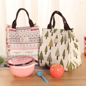 Storage Bags Cotton And Linen Hand-held Lunch Bag Wowen Portable Thermal Box Tote Food Snack Picnic Carry Pouch