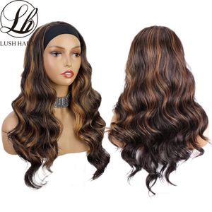 Synthetische Stirnband -Per￼cken Mix Brown Long Wavy Highlight Per￼cken f￼r schwarze Frauen Ombre Red Black Natural aussehend t￤glich Gebrauch HairSfactory Direkt direkt