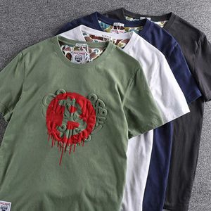 Men's T-Shirts Summer New Short Sleeve O-neck Embossed Printed T-shirt Men's Fashion Retro Cotton Washed Old Loose Couples Casual Tops T221006