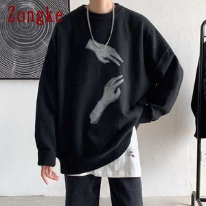 Herrtröjor tröjor Zongke Black Fashion Sweater Män Knittade Vintage Harajuku kläder M-2XL 2022 Spring Nyanledningar Y2210 Z240606