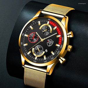 Orologi da polso Moda Uomo Orologi Lusso Oro Acciaio inossidabile Cintura a rete Orologio da polso al quarzo Business Casual Orologio in pelle Relogio Masculino