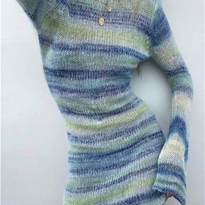 Casual Dresses Nadafair Tie Dye Mini Knitted Sweater Women Long Sleeve Autumn Outfits Sexy Backless Beach Bodycon Winter Clothing 221007