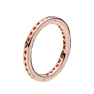 18K Rose Gold Love Heart Band Rings For Women Men with Original Box Set for Pandora Real Sterling Silver Lover Wedding RING