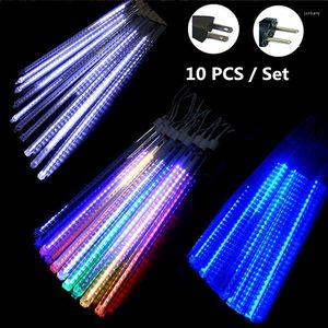 Stringhe 10pcs / set Meteor Shower Rain LED Tubi Impermeabile 110V 220V Luci natalizie Festa di nozze Giardino Natale String Light Outdoor