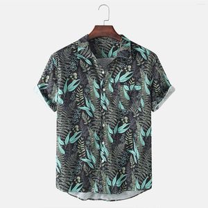 Camicie da uomo retrò foglia pritn camicia da uomo estate casual slim stampata manica corta top camicetta per vacanza hawaian