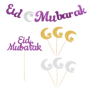 Decoração de festa 1 Defina o Banner Eid Banner Festive Bolo Picks Inserting Decors Adorns