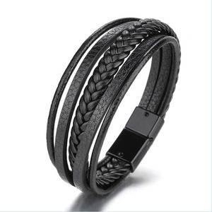 Charmarmband handvävd mti-skikt mens läder armband etnisk stil retro legering magnetisk spännläder armband droppleverans dhi5w