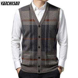 Sweaters Thick High Quality Men Sleeveless Sweater Cardigan Knit Vest Jacket Basic for Autumn Winter 31.9% Wool Vintage Casual TUJTV45 Y2210