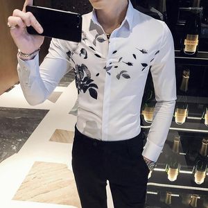 Camisas casuais masculinas preto/branco estiloso clube de impressão smoking shirt masculino masculino 2022 manga longa simples all mound slim fit camisa masculina 3xl