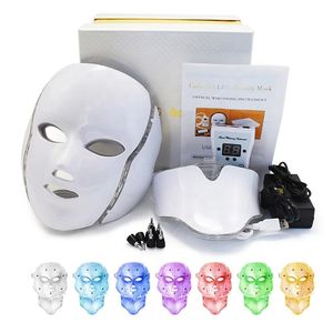 7 Color Photon Anti-acne Rimozione delle rughe Ringiovanimento della pelle Strumenti per la cura Viso Collo Bellezza Viso Terapia della luce Maschera a led