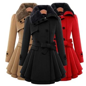 Womens Wool Blends Stylish Oversize Coat Plush Turndown Collar Waist Tied Outwear Pure Color Lapel Overcoat 221007