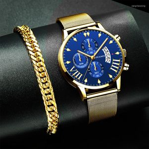 Avanadores de pulseiras 2022 Moda Mens Bracelets Ratina Luxurno Aço inoxidável Mesh Beltz Watch Men Business Relógio casual Relogio Masculino