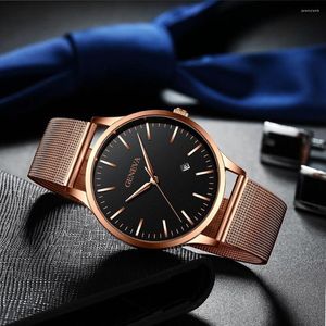 Relógios de pulso Menas de relógio masculino da moda relógios de quartzo relógio preto cinto de malha Ultra-fino de aço inoxidável redondo