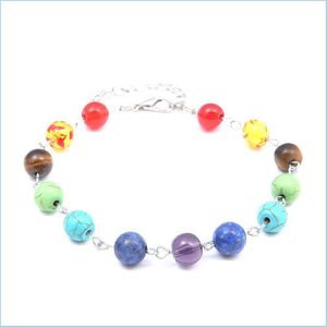 Beaded Strands Colorf Chakra Strands Bracelet New Pattern Turquoise Energy Natural Healing Crystals Woman Man Beaded Bracelets Ankle Dhnxa