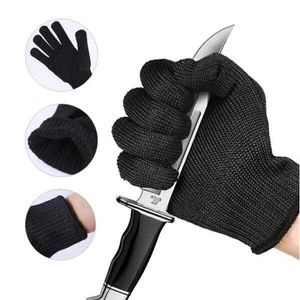 High-strength Anti Cut Resistant Safety Gloves Grade Level 5 Protection Kitchen for Fish Meat Cutting Black Steel Wire Metal Mesh Butcher Working Self Defense