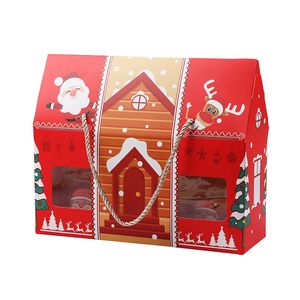Roter Griff Weihnachtsgeschenkbox Neujahr Partydekoration für Kekse, Süßigkeiten, Nougat, Verpackung, Weihnachtsmann, Bevorzugung LX5169