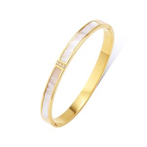 Delicate Square Cubic Zirconia Shell Charm Bangles Bracelets for Women Stainless Steel Gold Color Bangle Jewelry