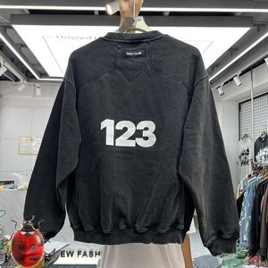 Herrtröjor tungt tygfleece vintage tvätt gör gammal rrr123 tröjor pufftryck rrr 123 o nack hoodie