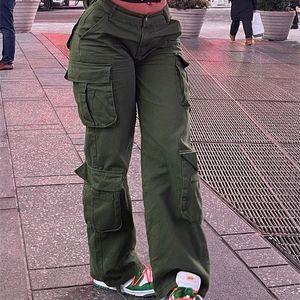 Pantaloni da donna Capris Pantaloni cargo verde militare Jeans larghi Moda donna Streetwear Tasche Vita alta Pantaloni casual vintage in denim Salopette 221007