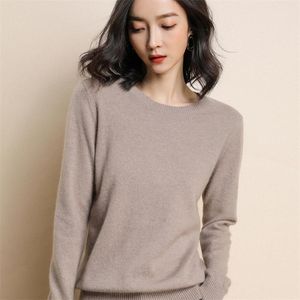 Tees dla kobiet -dzianiny Wysokiej jakości czyste kolory wiosna jesień zima europejska europejska moda pullover dzianiny wełniane kaszmirowe sweter dama wielka rozmiar 221007