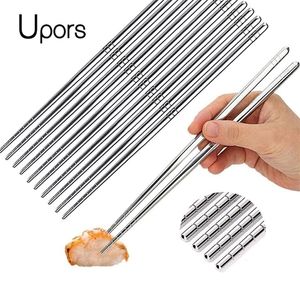 Chopsticks återanvändbara sushi pinnar set 304 rostfritt stål nonslip japansk mat kinesisk koreansk metall hugg pinnar diskmaskin säker 221008