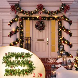 Dekorativa blommor 2,7 m Green Christmas Garland LED Rattan Artificial Xmas Tree Banner Decoration Wreat