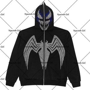 Women's Hoodies Sweatshirts Oversized Spider Embellished Hoodie Ladies Vintage Streetwear Gothic Harajuku Y2k Pop Sweatshirt Jacket grunge 221007