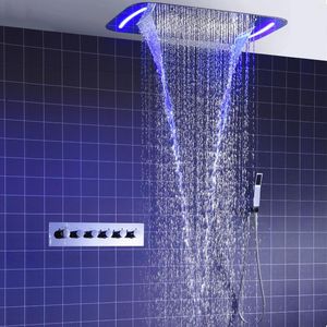 Zestawy prysznicowe w łazience DCAN Luksusowy sufit LED Głowica LED 420 710 mm Chromie deszczowa zasłona w sprayu termostatycznym Zestaw mikserów