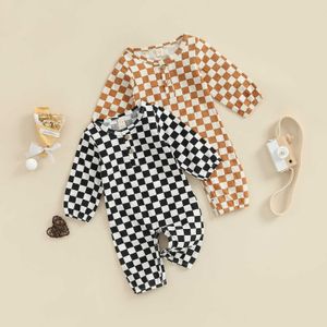 Rompers Baby Boys Girls Spring Autumn Romper Long Sleeve Plaid Buttons Crew Neck Romper Toddler Snap Cross Long Jumpsuit J220922